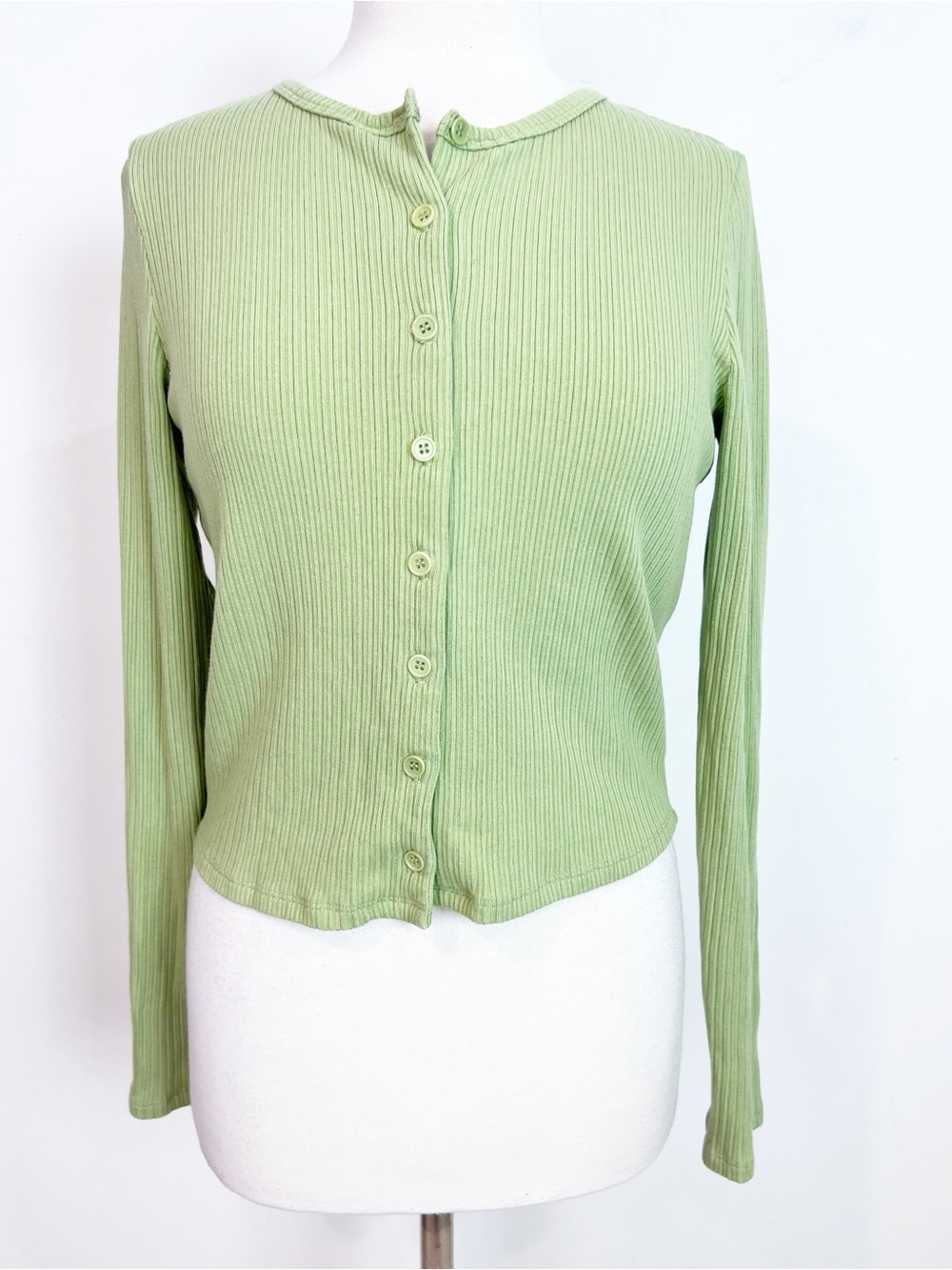 REFORMATION JEANS GREEN RIBBED BUTTON FRONT SHIRT WOMENS SZ XL - Picture 2 of 8